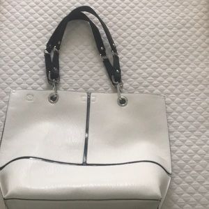 Calvin Klein white shoulder bag with black straps and black pouch